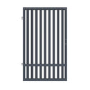 Еднокрила оградна врата AGAT в графитено сив цвят, изработена от поцинкована стомана с вертикални прътове.