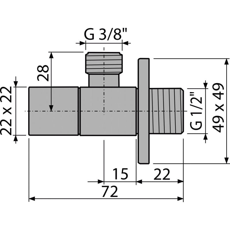 Кран ъглов  1/2“-3/8“ ,квадратен (към сифон „DESIGN“)
