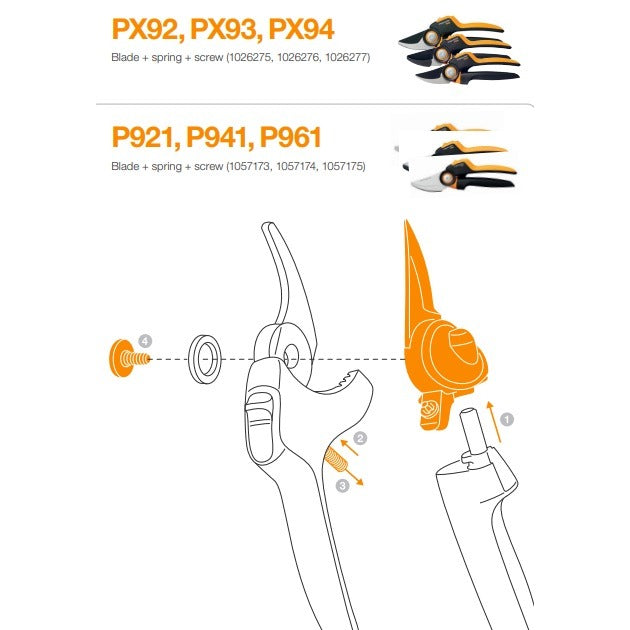 Острие, пружина и винт за лозарска ножица Fiskars PowerGear P961 - Nika.bg