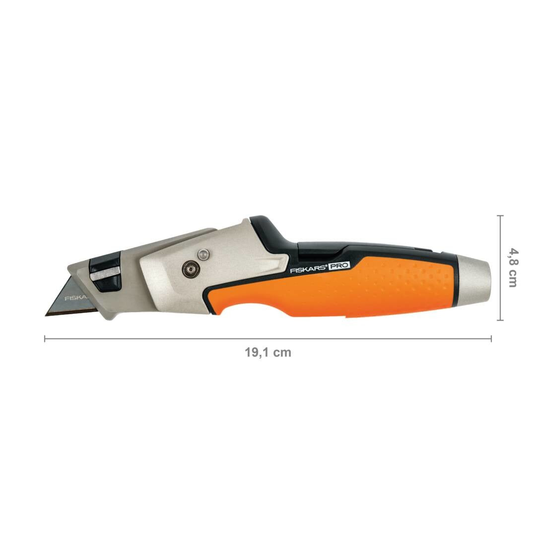 Мултифункционален бояджийски макетен нож Fiskars Pro CarbonMax™ - Цена - Продажба, сгъваемо острие, отварачка за кофа и отвертка