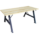 Паркова маса за пикник с дървена плоча и метална основа, идеална за градина и външни събирания.