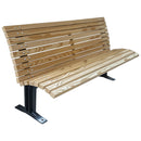 Дървена парковa пейка с изчистен дизайн и основа от метал, идеална за външни пространства и паркова мебел.