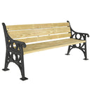 Дървена пейка с черна метална основа, вдъхновена от скандинавския стил, идеална за градина и парк.