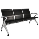 Посетителска пейка Франкфурт с 3 седалки, черни седалки и алуминиеви крака, модерен дизайн за чакалня или офис.