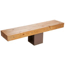 Дървена пейка с размери 180 x 41 x 49 см, изработена от солидна дървесина и стоманена основа.