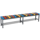 Метална пейка Пекин с цветна седалка, идеална за вътрешна употреба и удобство за сядане. Размери 200 x 30 x 45 см.