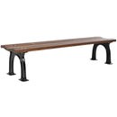 Дървена пейка с чугунени крака, идеална за обществени и частни пространства, размери 180 x 48 x 43 см.