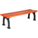 Дървена пейка с чугунени крака, идеална за обществени и частни пространства, с размери 180 x 48 x 43 см.