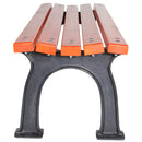 Дървена пейка с четири седалки и чугунена основа, идеална за обществени и частни пространства.