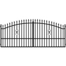 Двукрила оградна врата VENUS с черен метален дизайн и декоративни елементи.