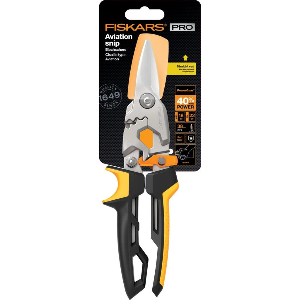 Ножица за ламарина с прави остриета Fiskars PowerGear™ - Цена - Продажба: мощна права ножица за ламарина с ергономична дръжка и PowerGear™ механика