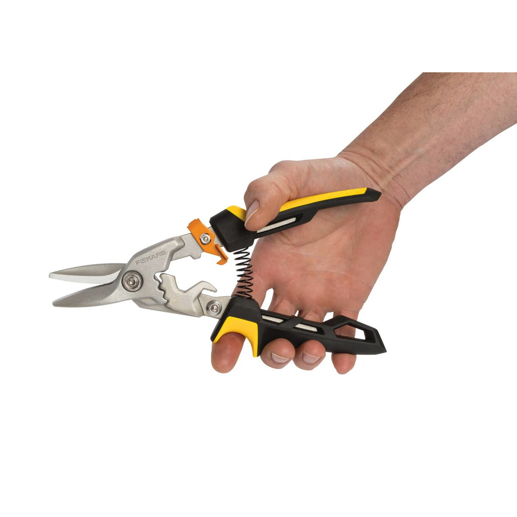Ножица за ламарина с прави остриета Fiskars PowerGear™ - Цена - Продажба в ръка, ергономична дръжка и пружина за мощно рязане