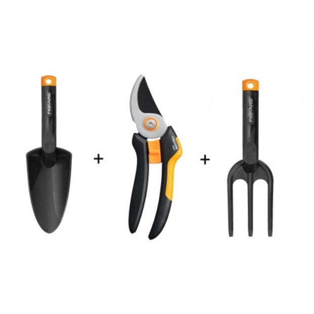 Сет Fiskars 3 части - лозарска ножица, лопатка и малка вила за засаждане - Nika.bg