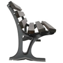 Дървена градинска пейка със стилна конструкция и метална база. Подходяща за външни пространства.