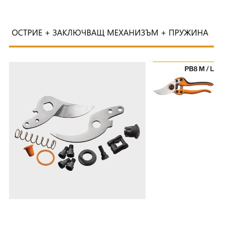 Резервни остриета, заключващ механизъм и пружина за професионална ножица Fiskars PB8 М и PB8 L - Nika.bg