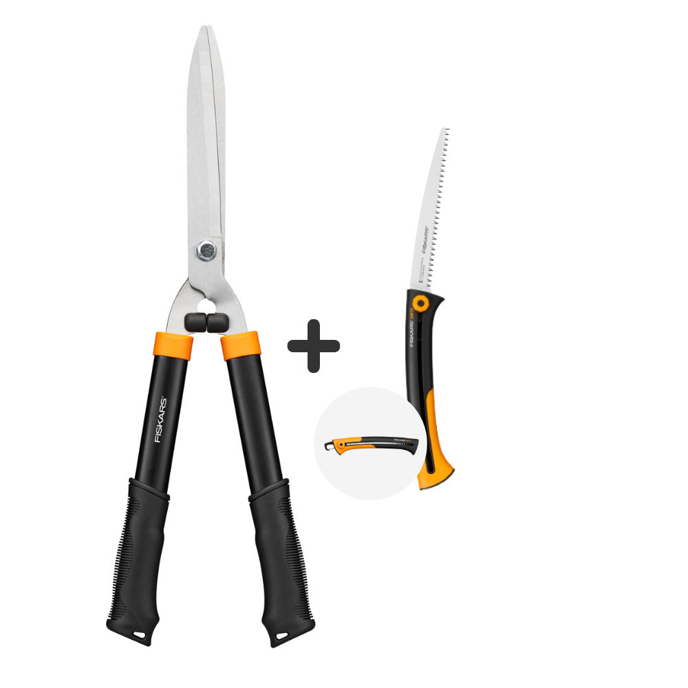 Градински комплект Fiskars - ножица за храсти Solid HS21 и сгъваем трион Xtract™ SW75 - Nika.bg