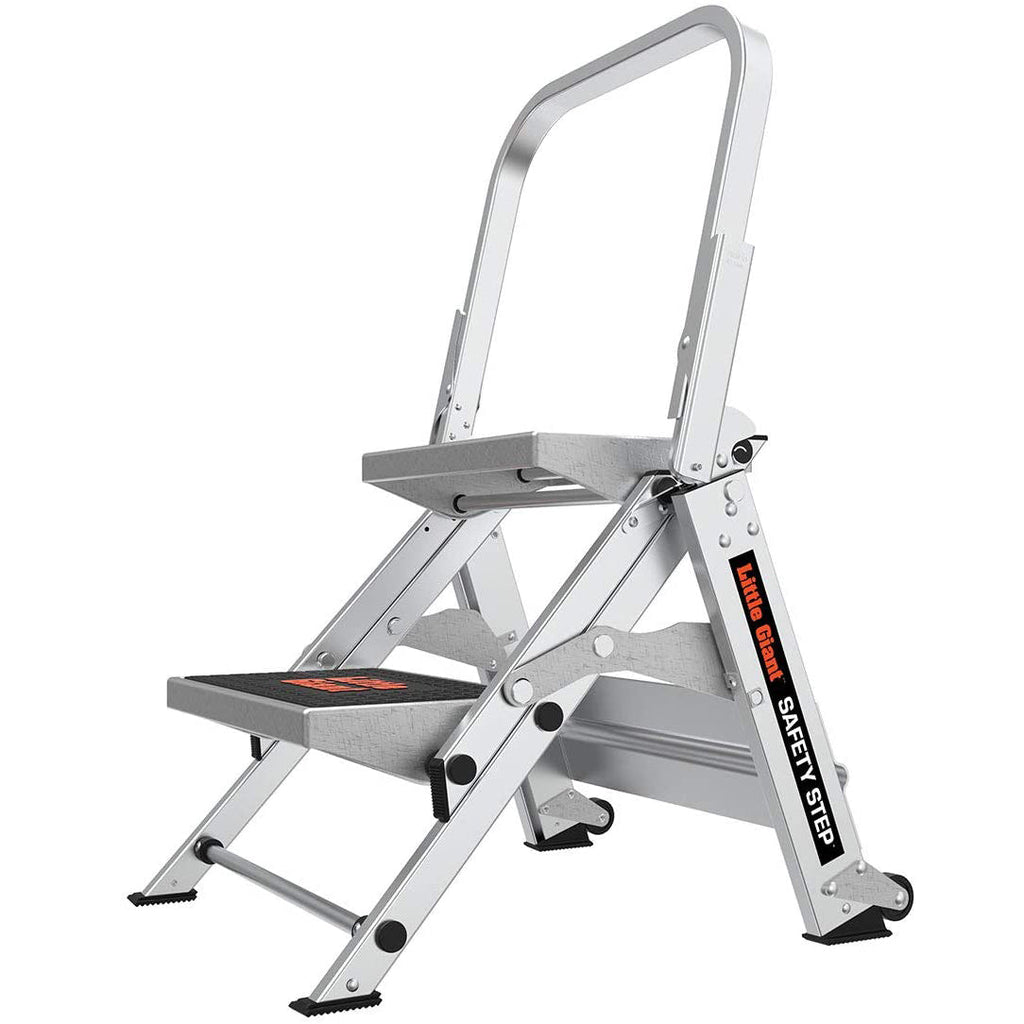 Степ стълба два стъпала SAFETY STEP Малкия Гигант®, изработена от алуминий с нехлъзгащи стъпала и парапет.