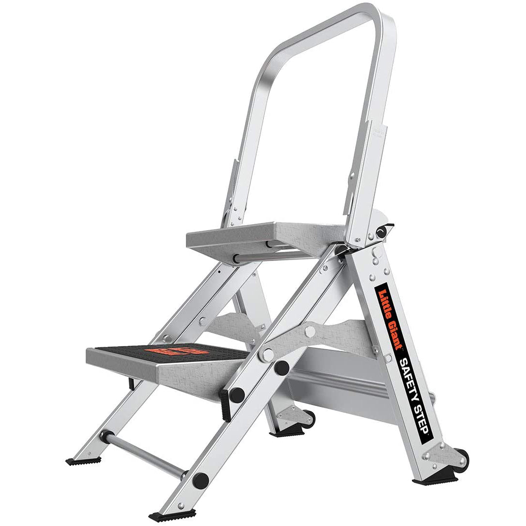 Степ стълба два стъпала SAFETY STEP Малкия Гигант®, изработена от алуминий с нехлъзгащи стъпала и парапет.