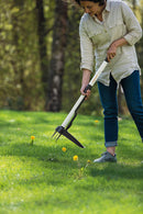 Изкоренител за плевели Light в действие на зелен терен, премахва плевели с плитки корени.