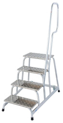 Степенка 4 стъпала с колела и парапет KRAUSE STABILO, изработена от алуминий, подходяща за професионална употреба.