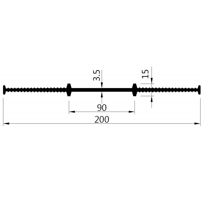 Технически чертеж на винт с размери 200x15x3.5 мм и дължина 90 мм.