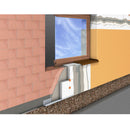 Схема за изолация на стена около прозорец с различни слоеве материали.