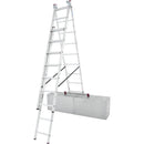 Трираменна алуминиева стълба KRAUSE Corda 3x9 поставена върху стълбище, идеална за професионална и домашна употреба.