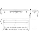 Технически чертеж на линеен сифон AlcaPlast с размери и параметри за монтаж.