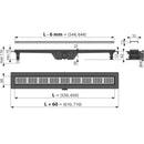 Размери и техническа спецификация на линеен сифон с месингова решетка в черен мат.