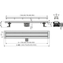 Схема на линеен сифон ф50 с размери и монтажни параметри за душ зони.