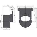 Скица на тапата за канал с ексцентричен изход Ф110, показваща размери и форма на продукта.