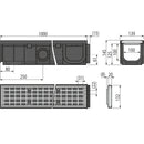 Чертане на външен дренажен канал 100мм с пластмасов ръб и поцинкована решетка B125. Размери и технически спецификации.