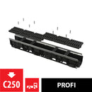 Външен дренажен канал 100мм C250 с поцинкован ръб и композитна решетка, идеален за натоварени зони.