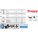 Таблица с характеристики и сертификати на алуминиева стълба KRAUSE TREPPY 2x2, включително максимална височина и безопасност.