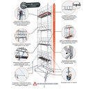 ОЛТ: Изображение на алуминиево мобилно скеле KRAUSE ProTec XXL с характеристиките му и информация за широка платформа и 5 години гаранция.