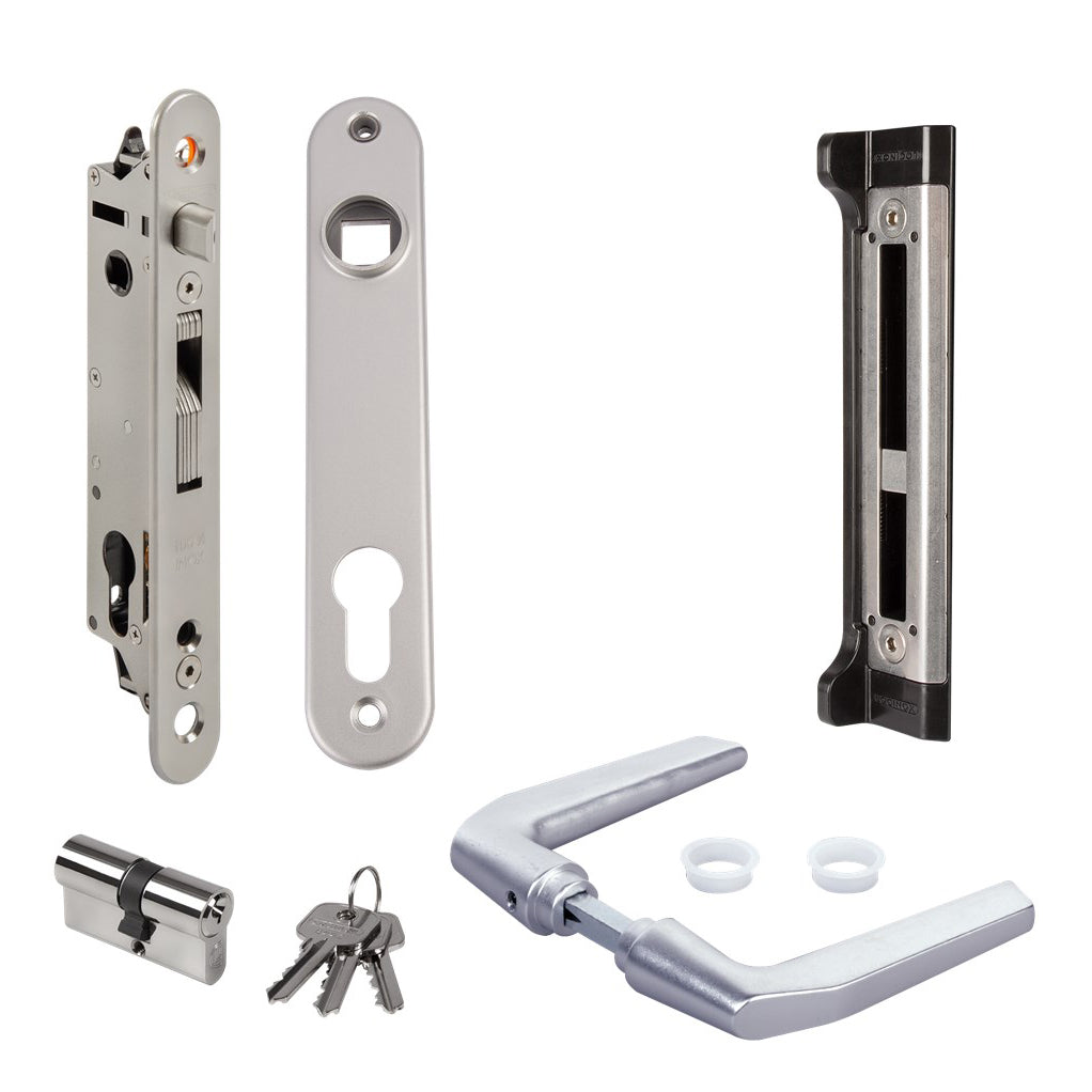 Комплект брава Fortylock с насрещник, ключове и аксесоари за метални и PVC врати.