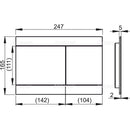 Скица на бутон за вградено тоалетно казанче FUN - бял с размери и спецификации.