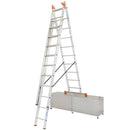 Алуминиева стълба трираменна KRAUSE Tribilo 3x10 поставена върху стълбище, за професионална и домашна употреба.