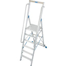 Складова стълба с платформа KRAUSE STABILO, стабилна и безопасна, удобна за работа с предпазен бар и интегрирани колела.