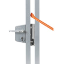 Брава за индустриална врата LOCINOX с алуминиев корпус и механизм от неръждаема стомана в сив цвят.