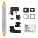 Комплект части за автомат за затваряне INTERIO, включващ панти и крепежни елементи.