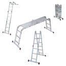 Сгъваема алуминиева стълба KRAUSE CORDA 4x3, конфигурации: наклонена, А-образна и платформа за работа.