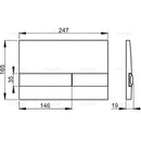Скица на бутон за вградено тоалетно казанче AlcaPlast M1720-1 с размери и детайли.