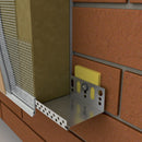 Откапващ ъгъл за метални профили с мрежа, свързан с зидария. Илюстрация на монтажа.