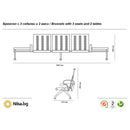 Дизайн на посетителска пейка Брюксел с 3 седалки и 2 маси, размери и спецификации.