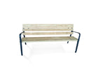 Дървена градинска пейка с метална рамка, размери 180 x 66 x 83 см, подходяща за външни пространства.