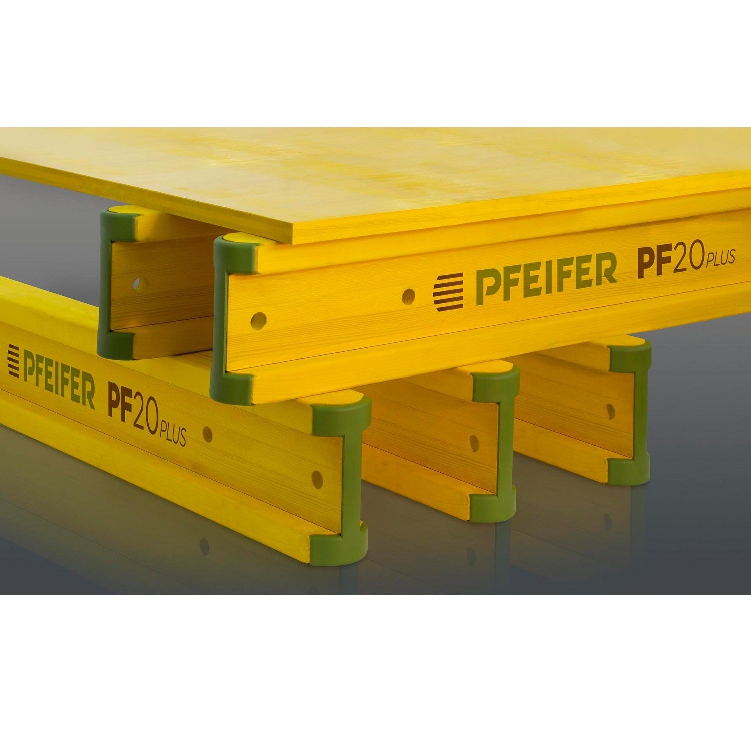 Кофражни греди Pfeifer PF20 Plus с зелена капачка и висока товароносимост.