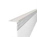 Завършващ профил за подпрозоречен перваз с мрежа от стъклени влакна и бяла лепяща лента.