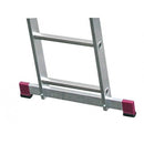 Close-up of the base of KRAUSE CORDA aluminum ladder showing non-slip feet and robust construction for stability.