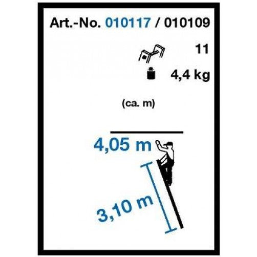 Technical specifications for KRAUSE CORDA aluminum ladder including height and weight details.
